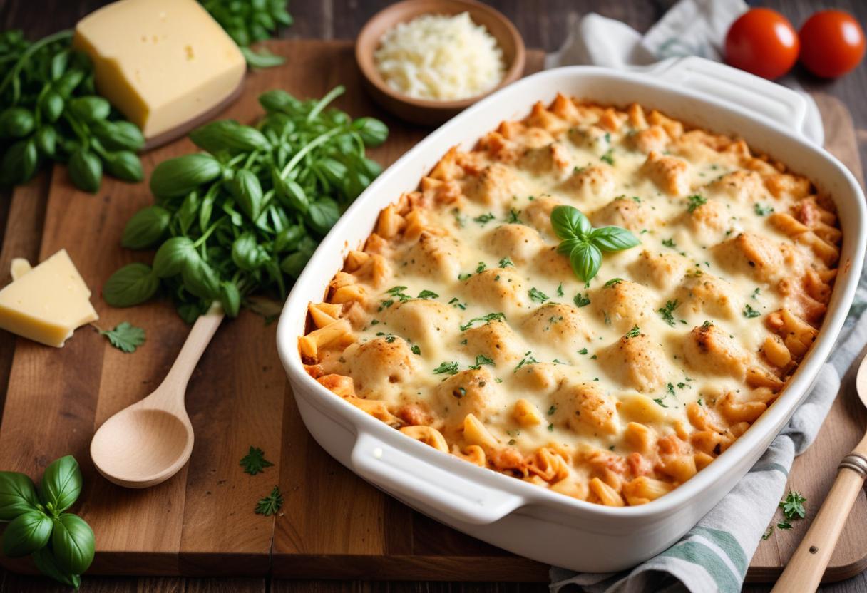 Härlig kycklinggratäng med pasta för hela familjen! illustration